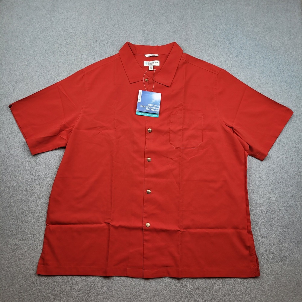 Coolibar Safari Camp Shirt Mens XXL Red UPF 50+ Short Sleeve Button Up